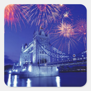 Great Britain, London. Fireworks over the Tower Square Sticker