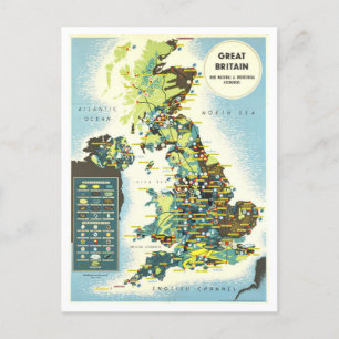 Great Britain Resources Map Vintage Postcard