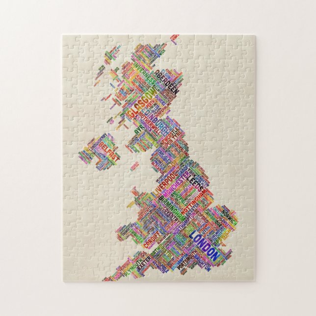 Great Britain UK City Text Map Jigsaw Puzzle (Vertical)