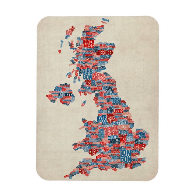 Great Britain UK City Text Map Magnet (Vertical)