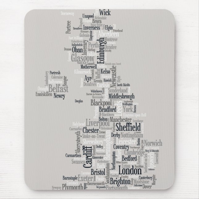 Great Britain UK City Text Map Mouse Mat (Front)
