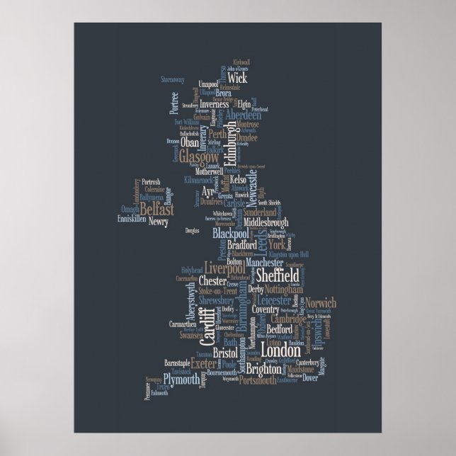 Great Britain UK City Text Map Poster (Front)