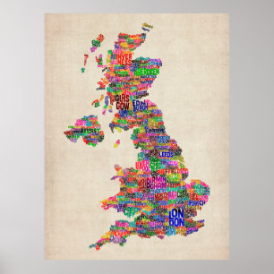 Great Britain UK City Text Map Poster