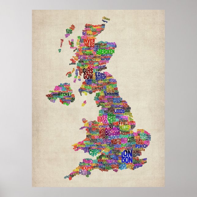 Great Britain UK City Text Map Poster (Front)