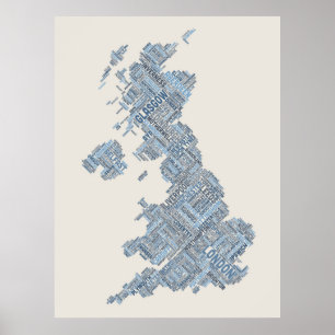 Great Britain UK City Text Map Poster