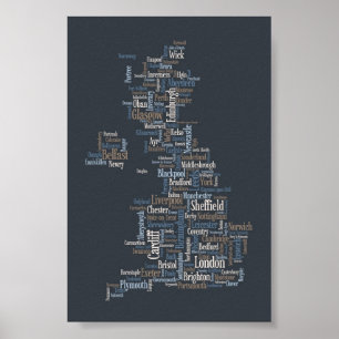 Great Britain UK City Text Map Poster