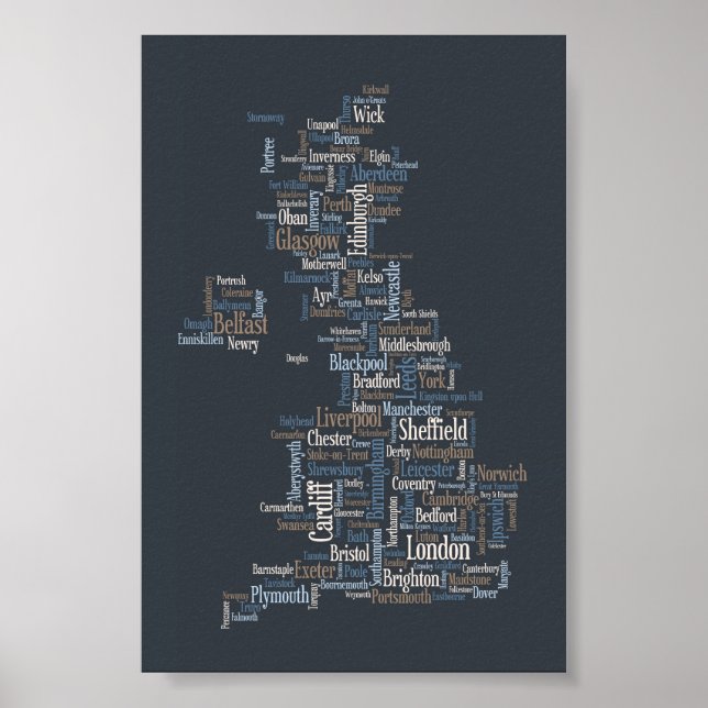 Great Britain UK City Text Map Poster (Front)
