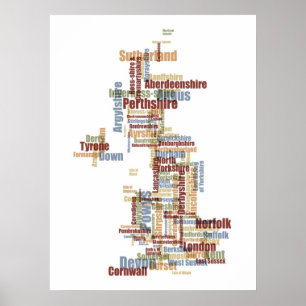 Great Britain UK County Text Map Poster