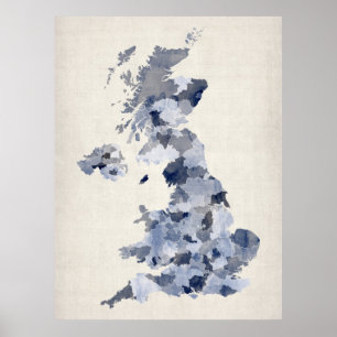 Great Britain UK Watercolor Map Poster