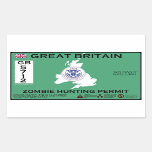 Great Britain Zombie Hunting Permit Rectangular Sticker