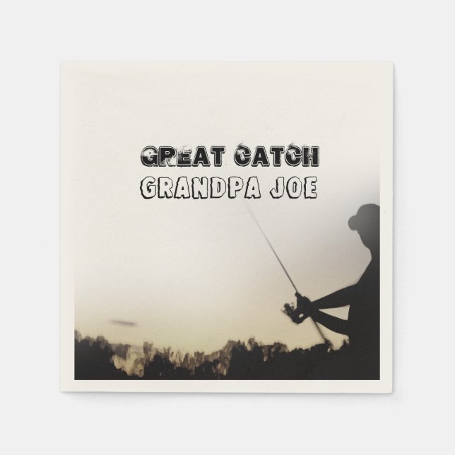 Great Catch - Artsy Fisherman Fishing Personalised Napkin (Front)