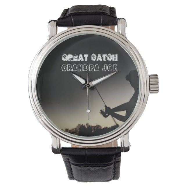 Great Catch - Artsy Fisherman Fishing Personalised Watch (Front)
