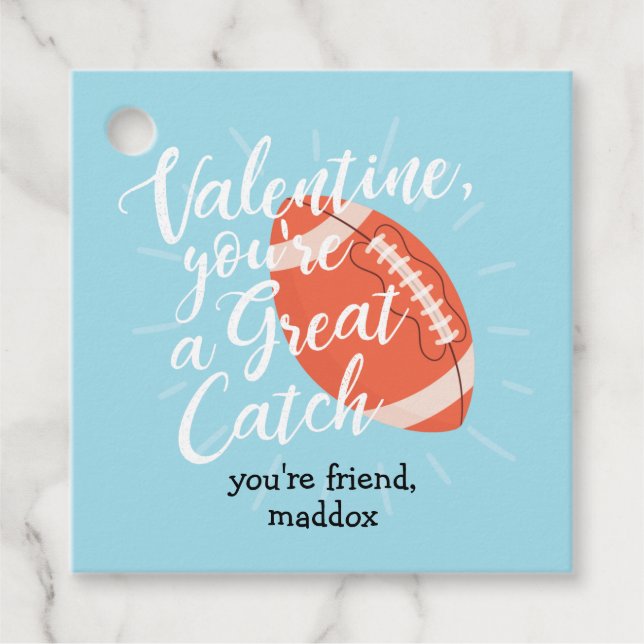 Great Catch Football Valentine Favour Tags (Front)