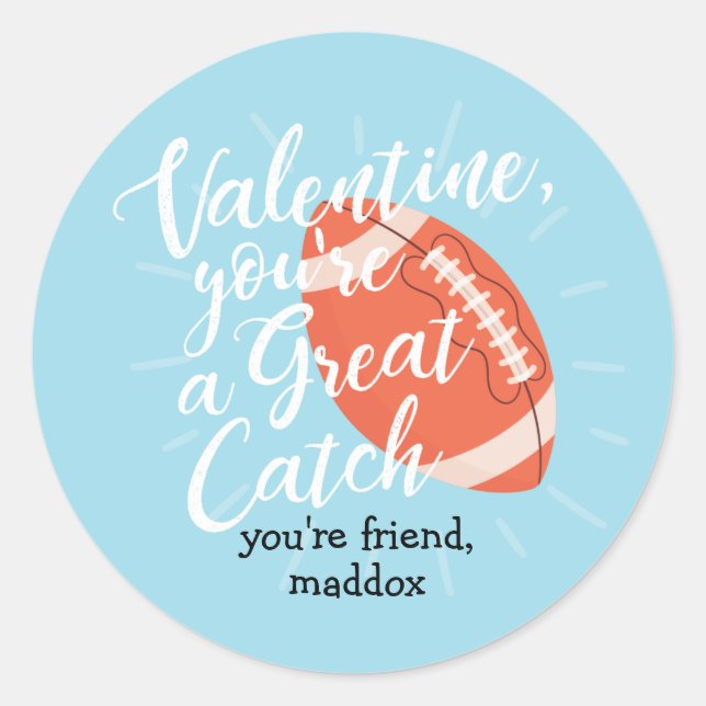 Great Catch Football Valentine Sticker (Front)