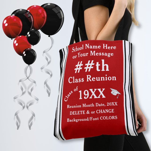 Great Class Reunion Gifts, CHANGE COLORS,  Tote Bag (Great Class Reunion Gifts. 50 year class reunion gifts. 50 year class reunion ideas. Red and Black.)