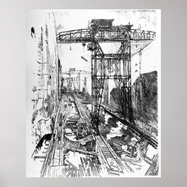 Great Cranes in Miraflores Lock - Joseph Pennell Poster (Front)