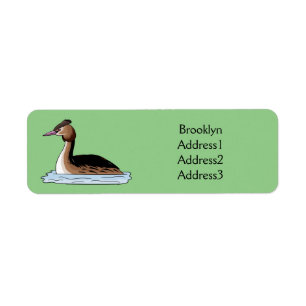 Great crested grebe bird cartoon illustration 