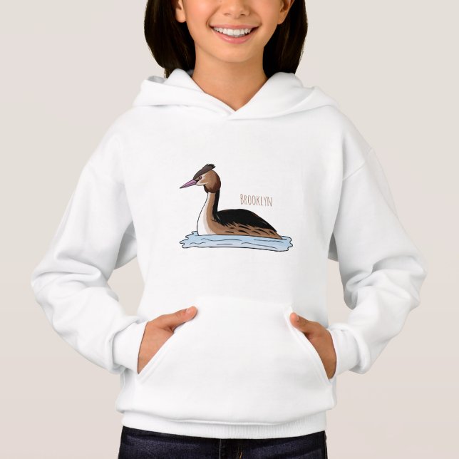 Great crested grebe bird cartoon illustration  (Front)