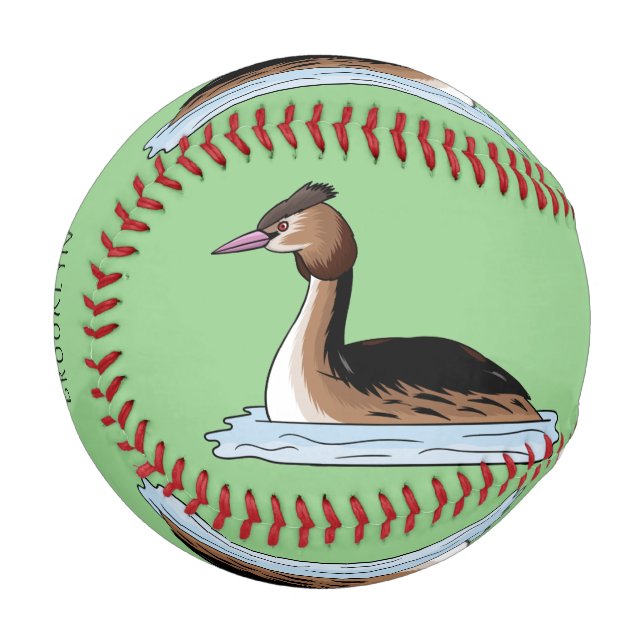 Great crested grebe bird cartoon illustration baseball (Front Left)