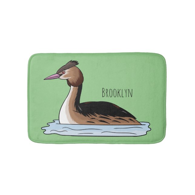 Great crested grebe bird cartoon illustration bath mat (Front)