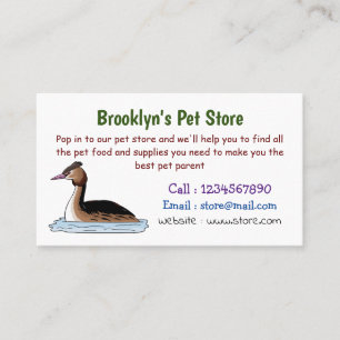 Great crested grebe bird cartoon illustration  business card