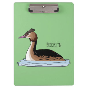 Great crested grebe bird cartoon illustration  clipboard