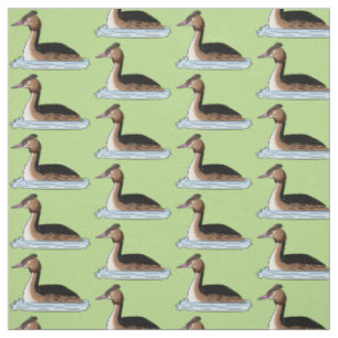Great crested grebe bird cartoon illustration fabric