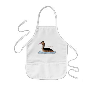 Great crested grebe bird cartoon illustration  kids apron