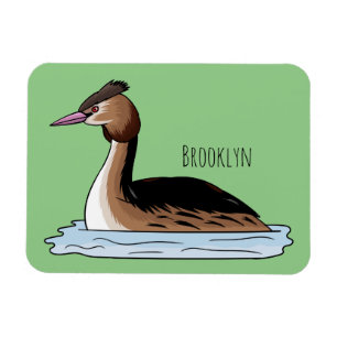 Great crested grebe bird cartoon illustration magnet