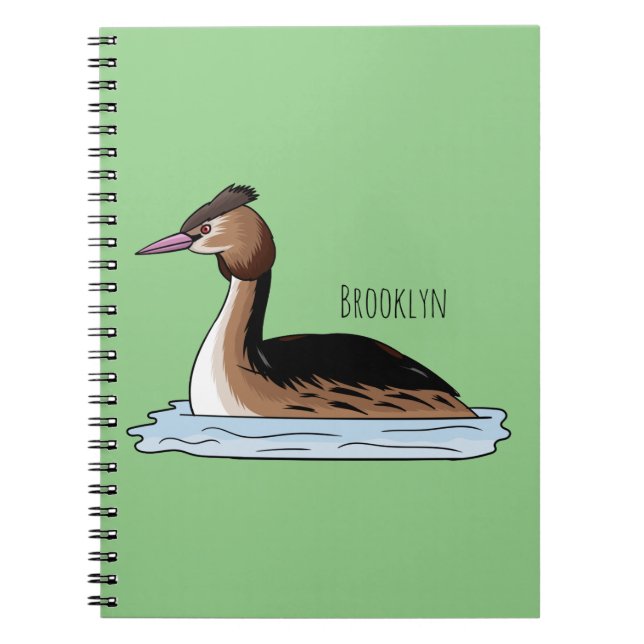 Great crested grebe bird cartoon illustration  notebook (Front)
