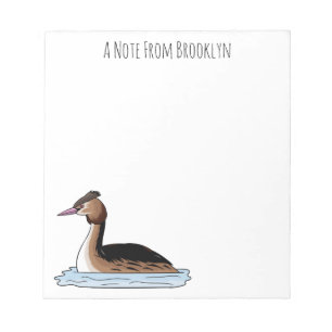 Great crested grebe bird cartoon illustration  notepad