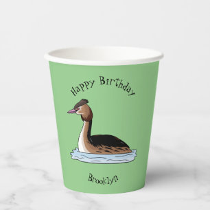 Great crested grebe bird cartoon illustration paper cups