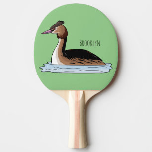Great crested grebe bird cartoon illustration  ping pong paddle