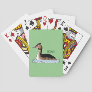 Great crested grebe bird cartoon illustration playing cards