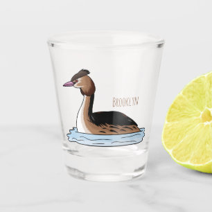 Great crested grebe bird cartoon illustration shot glass
