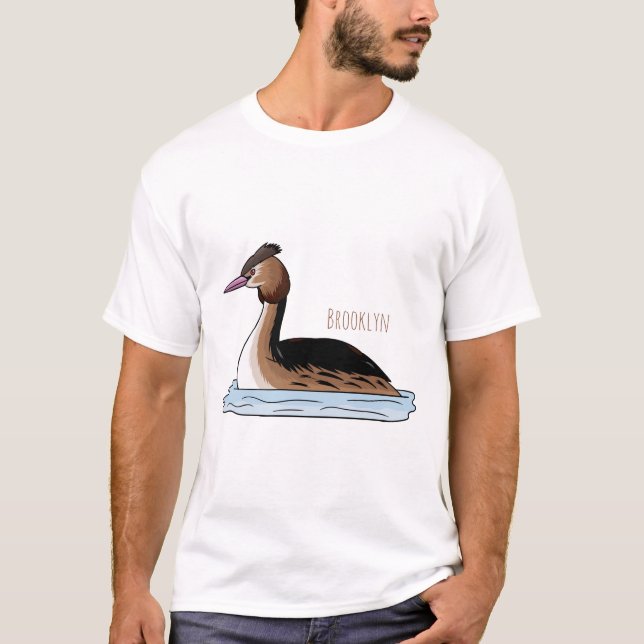 Great crested grebe bird cartoon illustration  T-Shirt (Front)