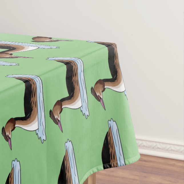 Great crested grebe bird cartoon illustration tablecloth (In Situ)