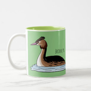 Great crested grebe bird cartoon illustration Two-Tone coffee mug