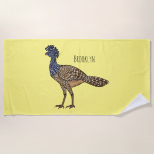 Great curassow bird cartoon illustration beach towel