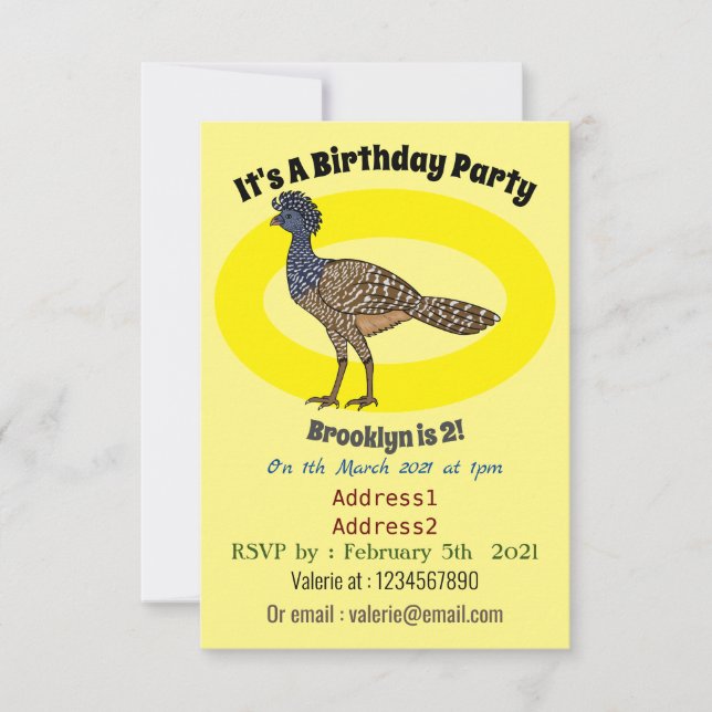 Great curassow bird cartoon illustration  invitation (Front)