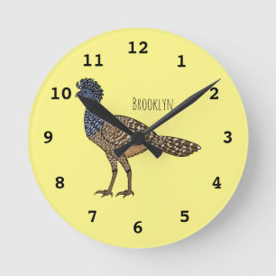 Great curassow bird cartoon illustration  round clock