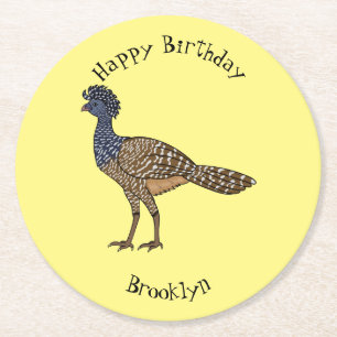 Great curassow bird cartoon illustration round paper coaster