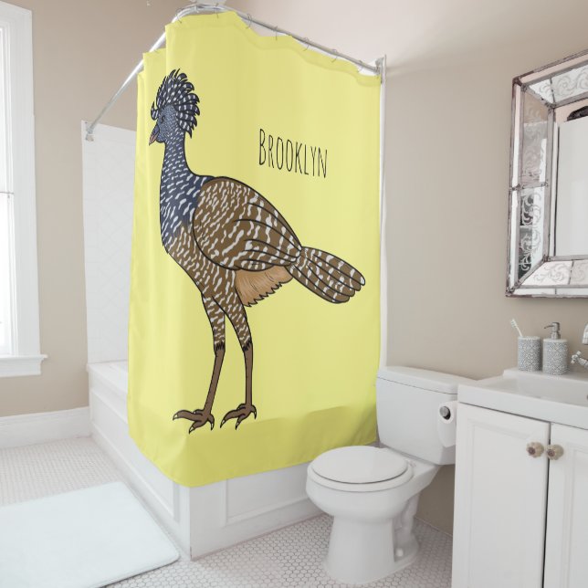 Great curassow bird cartoon illustration  shower curtain (In Situ)