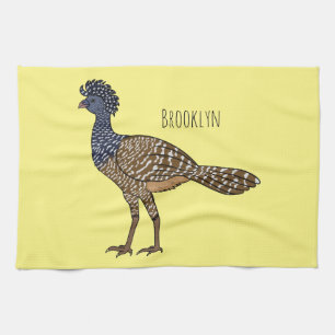 Great curassow bird cartoon illustration tea towel