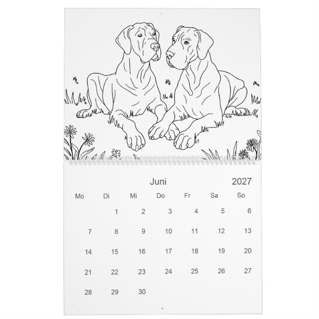 Great Dane 18-Month Colouring Personalised Calendar (Jun 2027)