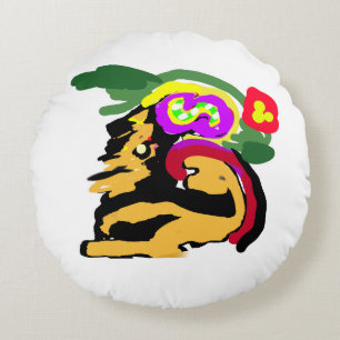 Great Dane and flowers Round Cushion