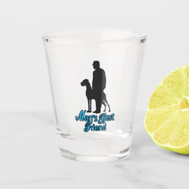 Great Dane and man Shot Glass (Front)
