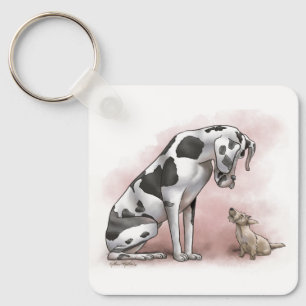 Great Dane and Scottish Terrier Cartoon Key Ring