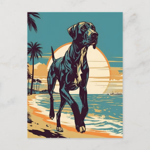 Great Dane at a tropical beach during sunset Postcard