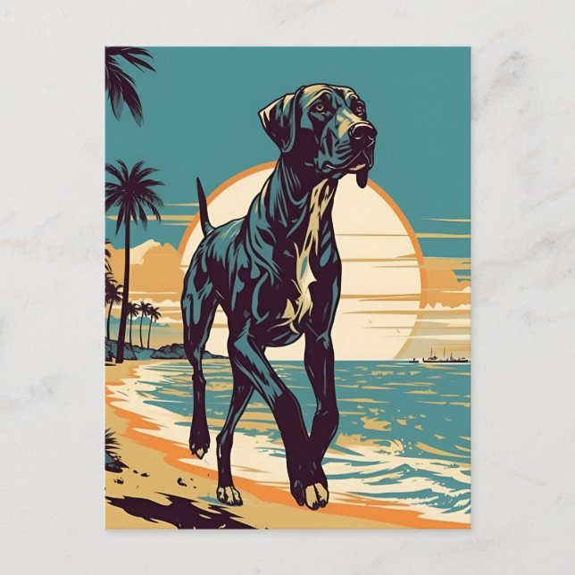 Great Dane at a tropical beach during sunset Postcard (Front)